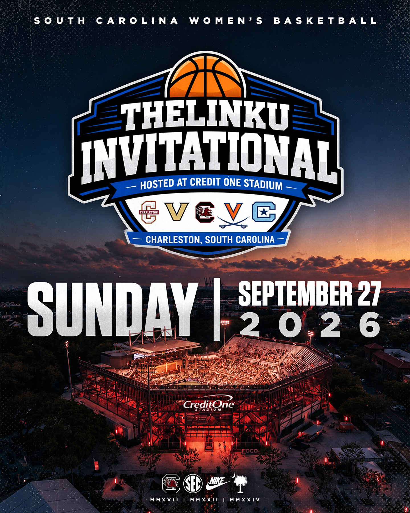 University of South Carolina and College of Charleston Women’s Basketball Joins Premier College Basketball Weekend at Credit One Stadium